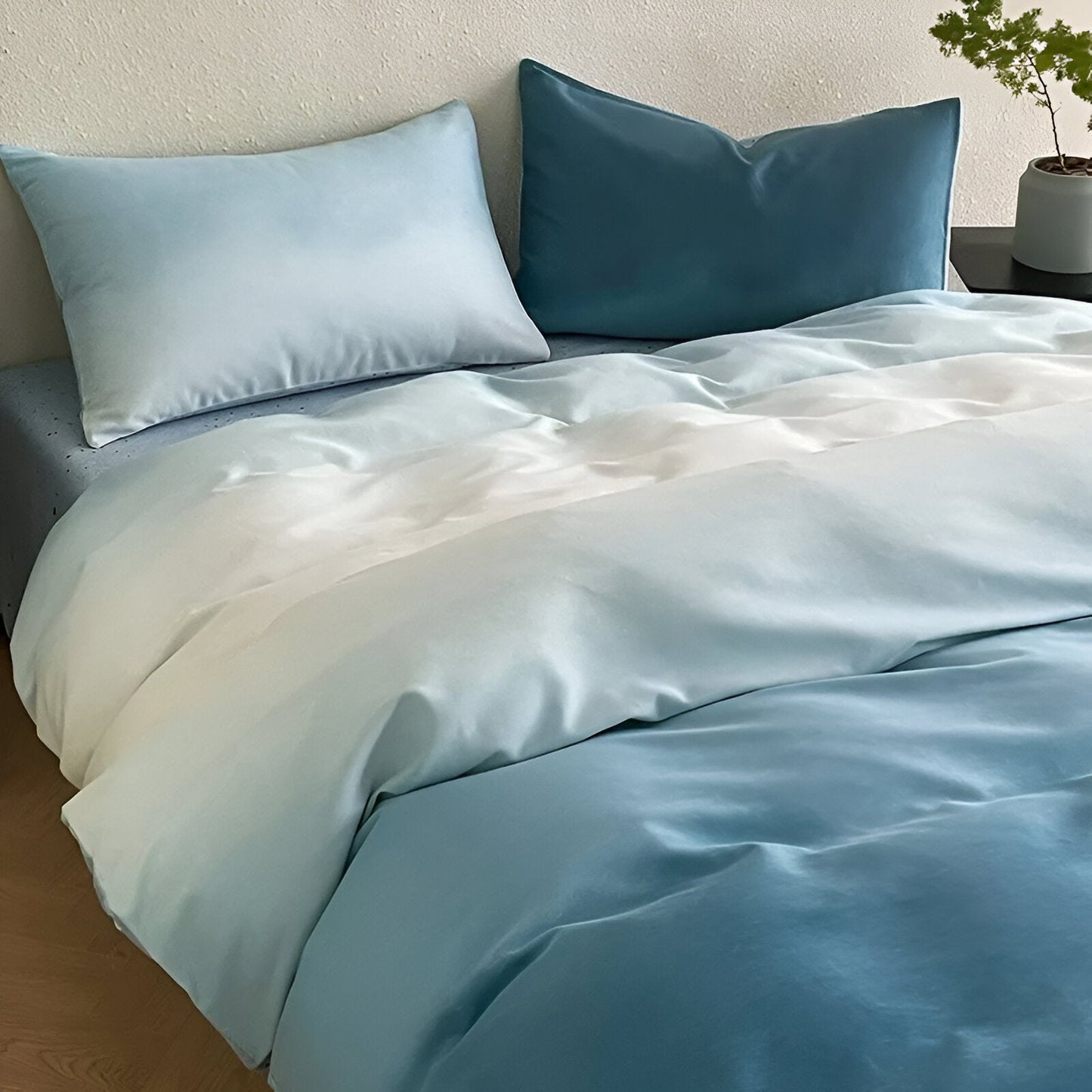 Oona Brushed Cotton Bedding Set - Side View - Left Side - Sky Blue