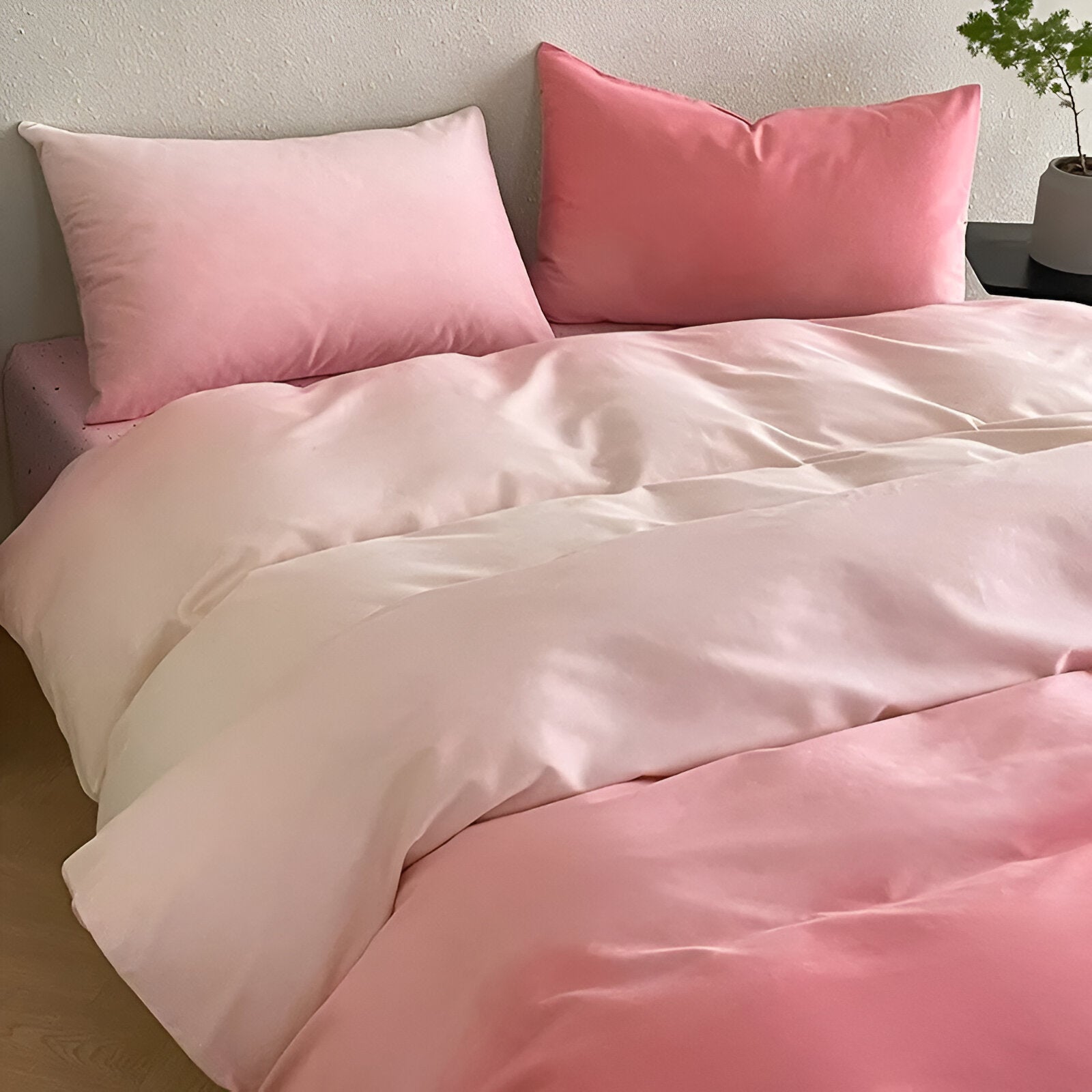 Oona Brushed Cotton Bedding Set - Side View - Left Side - Close Up - Pink