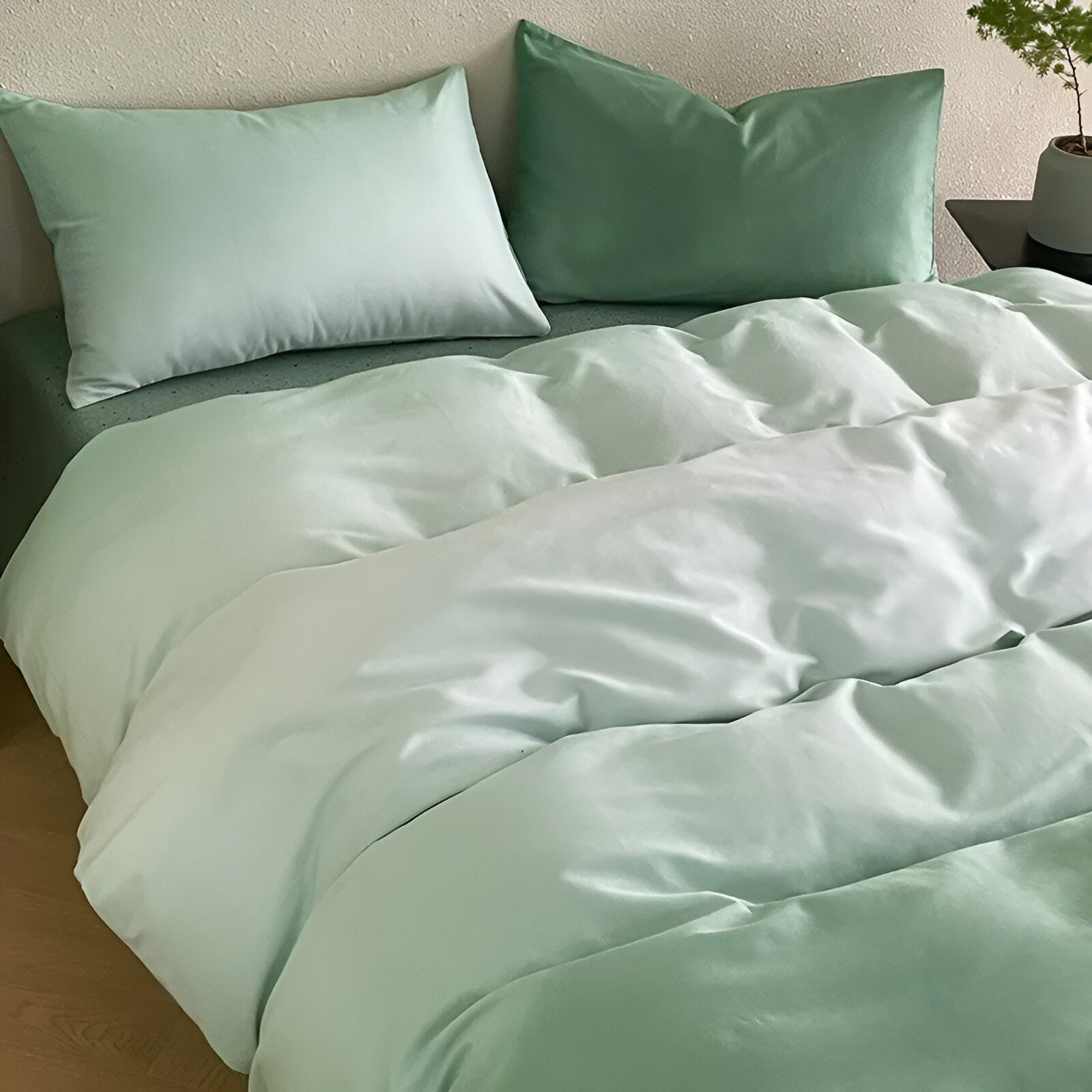 Oona Brushed Cotton Bedding Set - Side View - Left Side - Mint Green