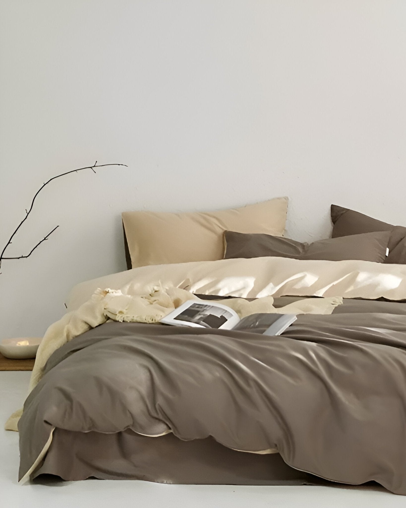 Pilvi Brushed Cotton Bedding Set - Front Side View - Taupe