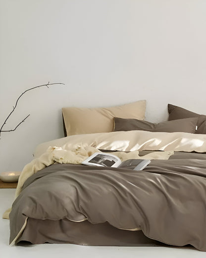 Pilvi Brushed Cotton Bedding Set - Front Side View - Taupe