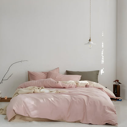 Pilvi Brushed Cotton Bedding Set - Front Side View - Main Product Image - Pale Pink