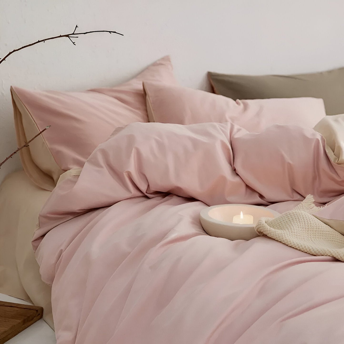 Pilvi Brushed Cotton Bedding Set - Close Up Of Duvet Cover - Pale Pink