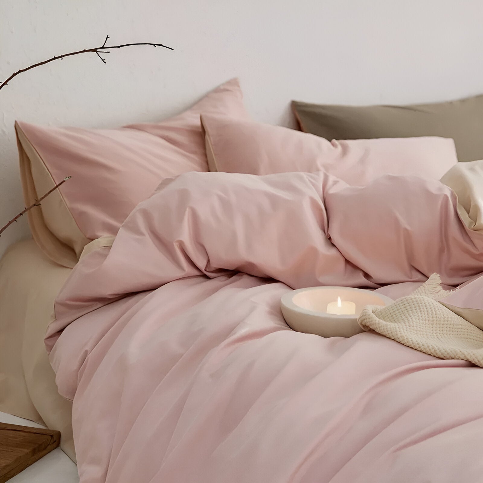 Pilvi Brushed Cotton Bedding Set - Close Up Of Duvet Cover - Pale Pink