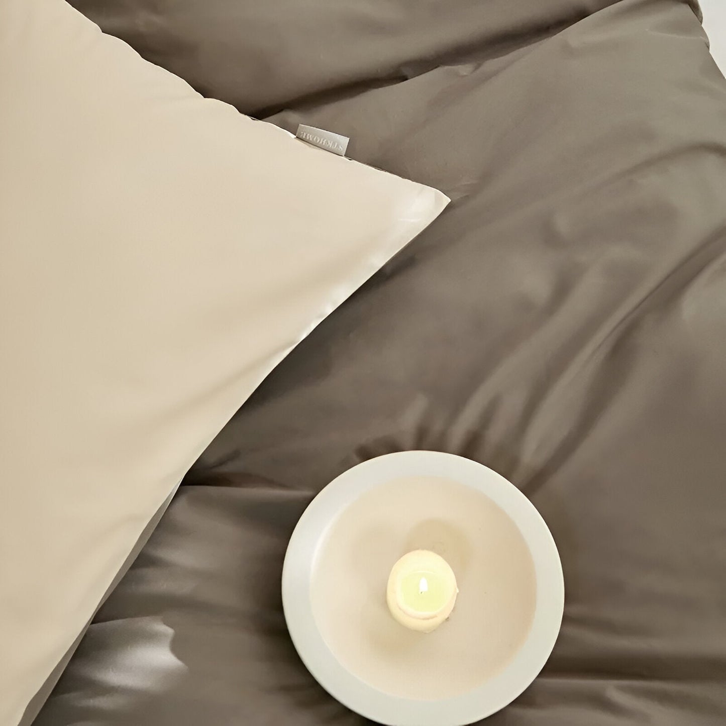 Pilvi Brushed Cotton Bedding Set - Close Up Of Duvet Cover - Taupe