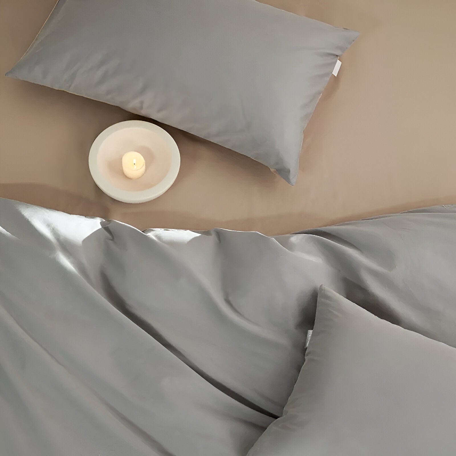 Pilvi Brushed Cotton Bedding Set - Close Up Of Pillowcase - Light Gray