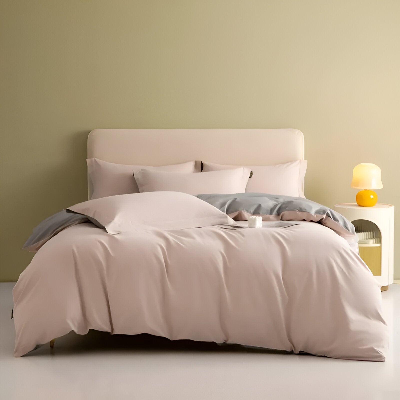 Piper Brushed Cotton Bedding Set - Front Side View - Main Product Image - Blush Pink