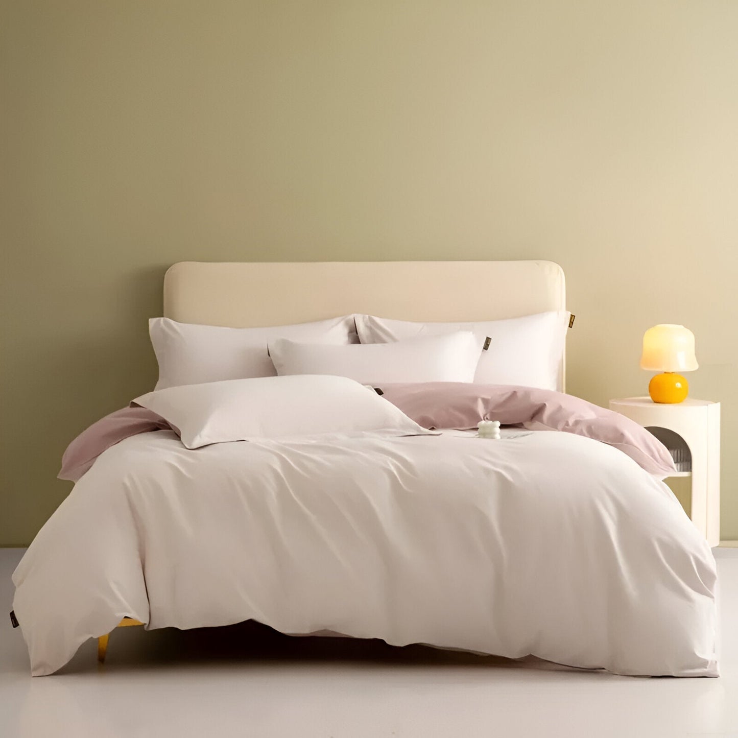 Piper Brushed Cotton Bedding Set - Front Side View - Main Product Image - Pale Pink