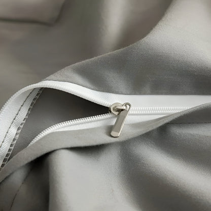 Piper Brushed Cotton Bedding Set - Close Up Of Zipper Closure - Light Gray