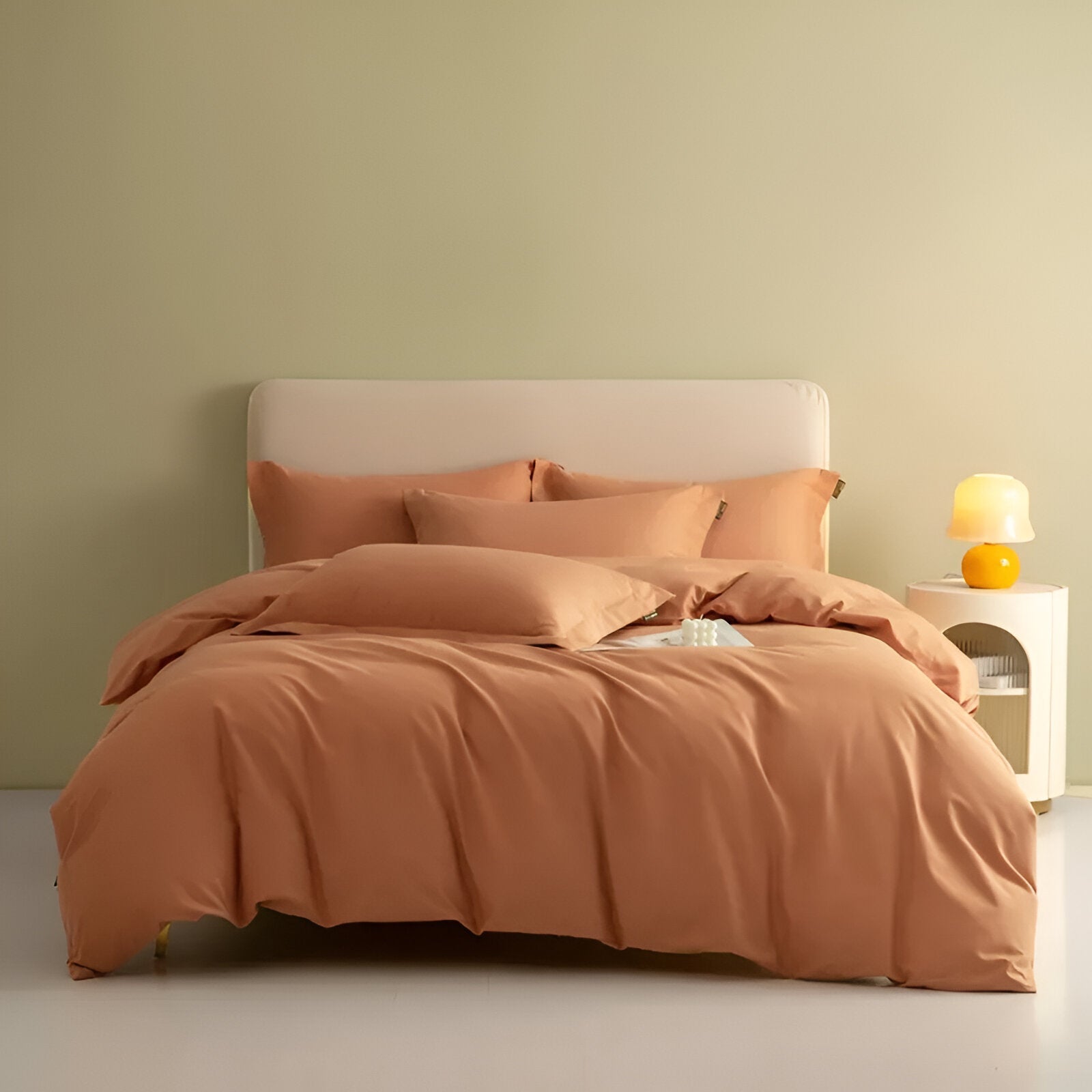 Piper Brushed Cotton Bedding Set - Front Side View - Main Product Image - Orange