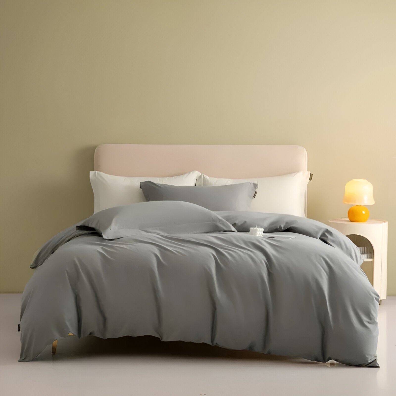 Piper Brushed Cotton Bedding Set - Front Side View - Main Product Image - Light Gray