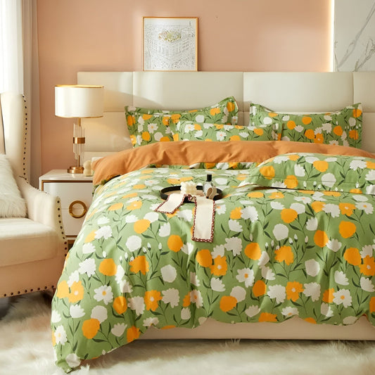 Poppy Cotton Bedding Set - Front Side View - Multicolor