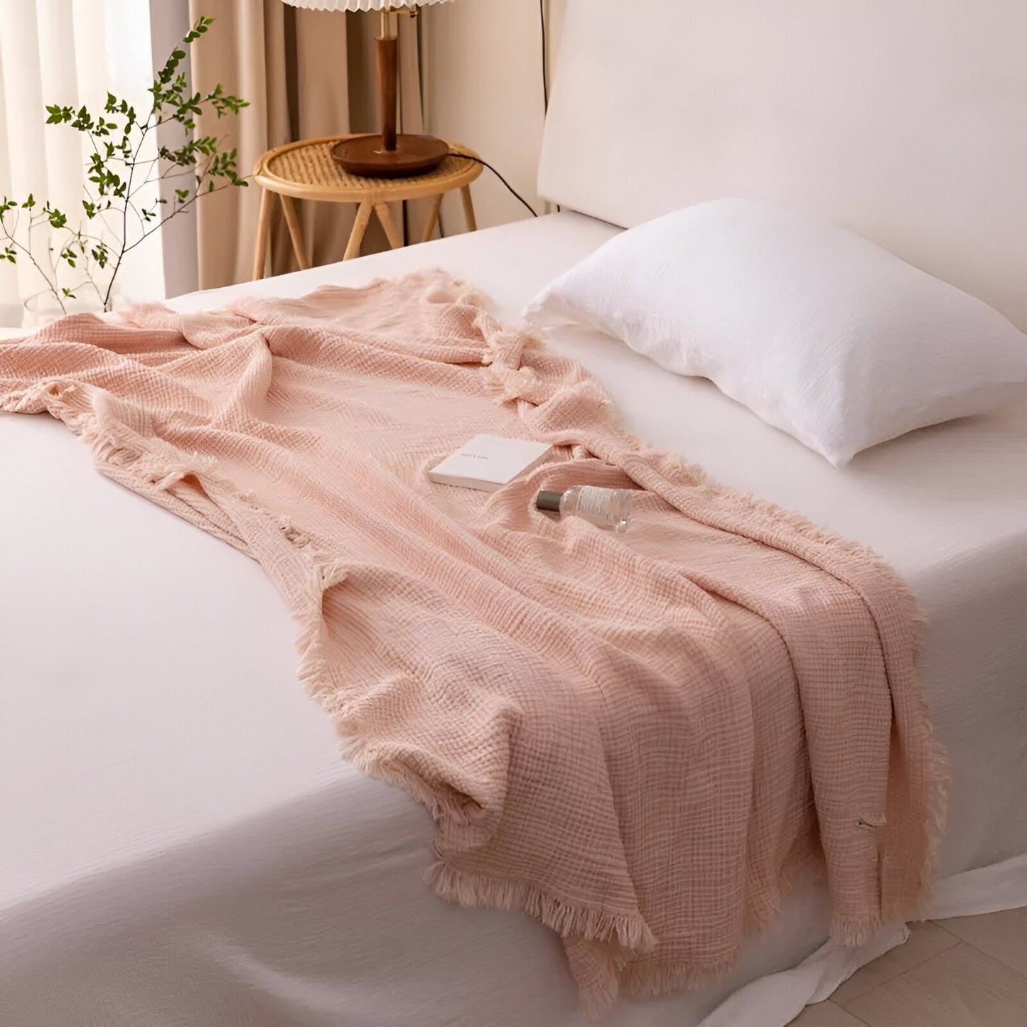 Rania Knitted Throw Blanket - Birds Eye View - Pink