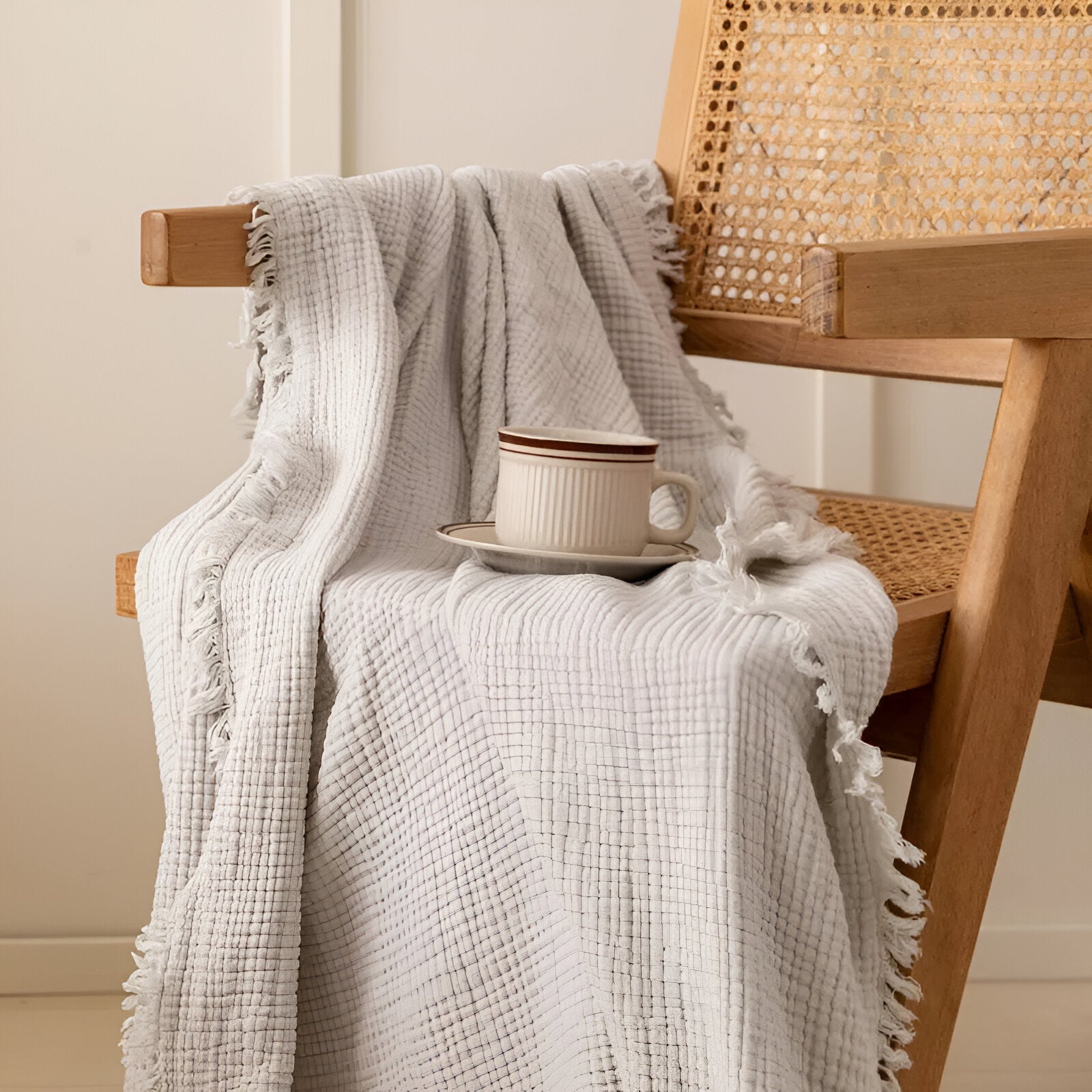 Rania Knitted Throw Blanket - Front Side View - Main Product Image - Off White