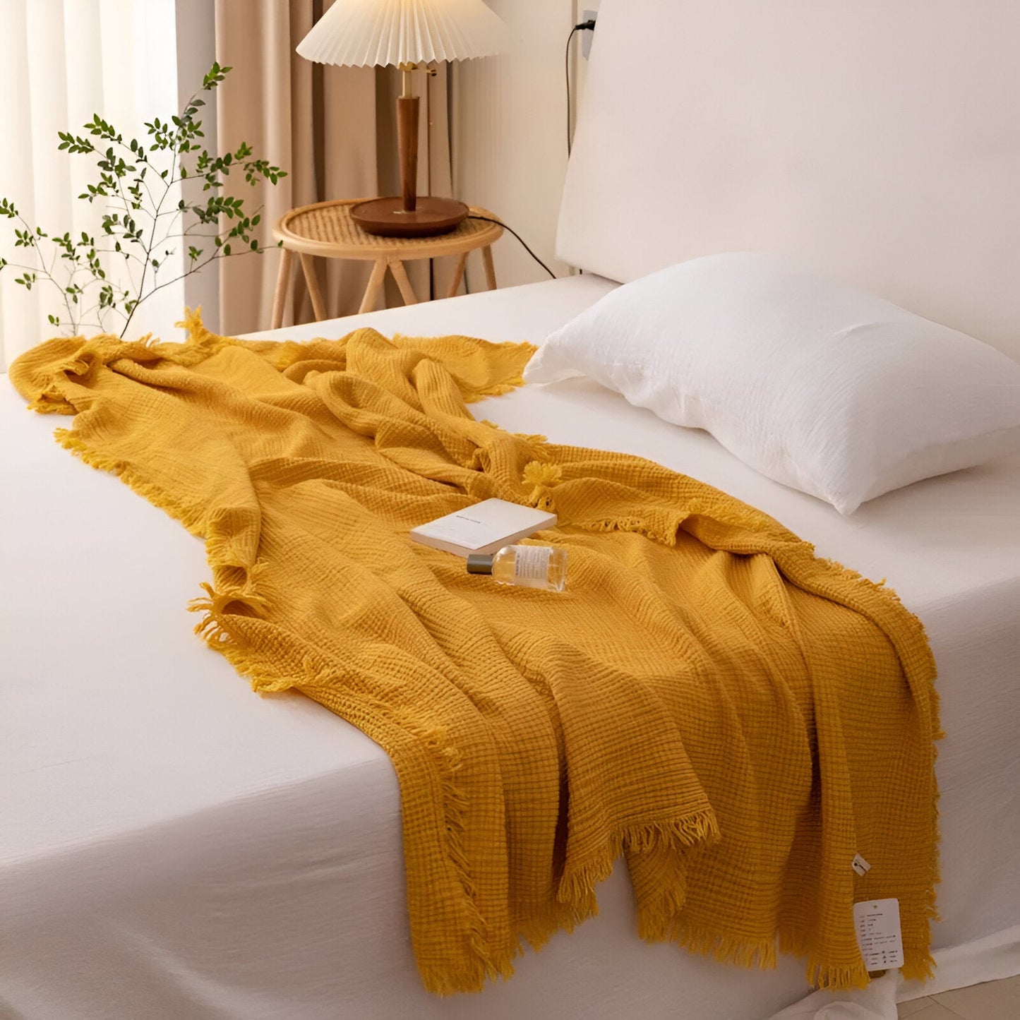 Rania Knitted Throw Blanket - Birds Eye View - Yellow