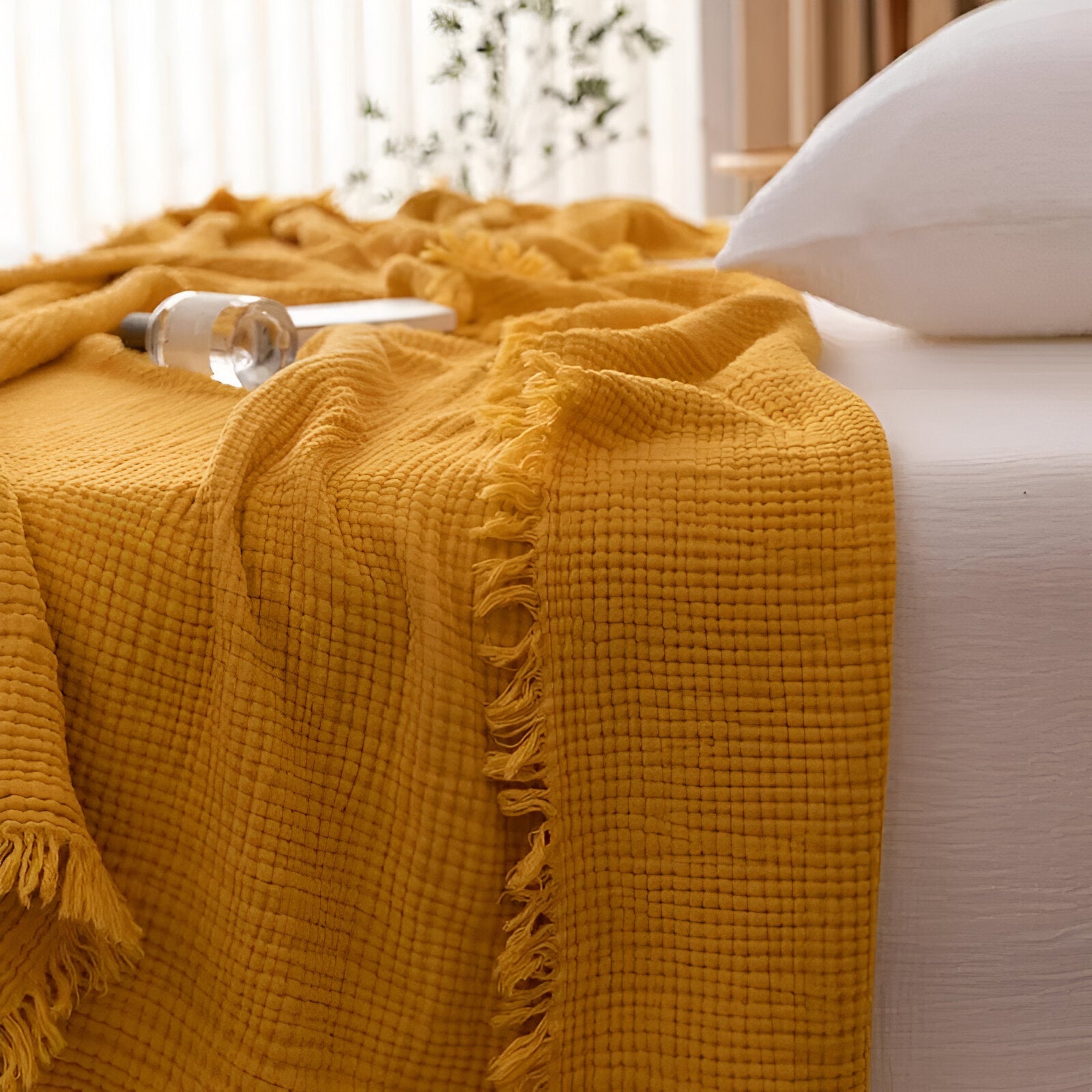 Rania Knitted Throw Blanket - Close Up - Yellow