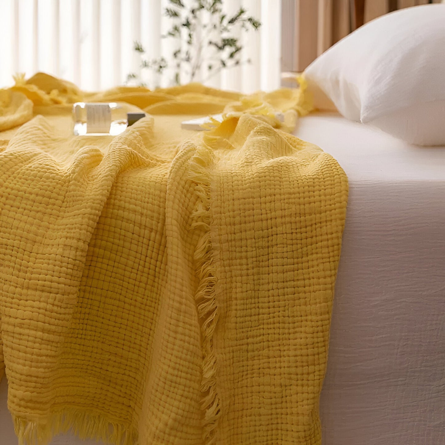 Rania Knitted Throw Blanket - Close Up - Light Yellow