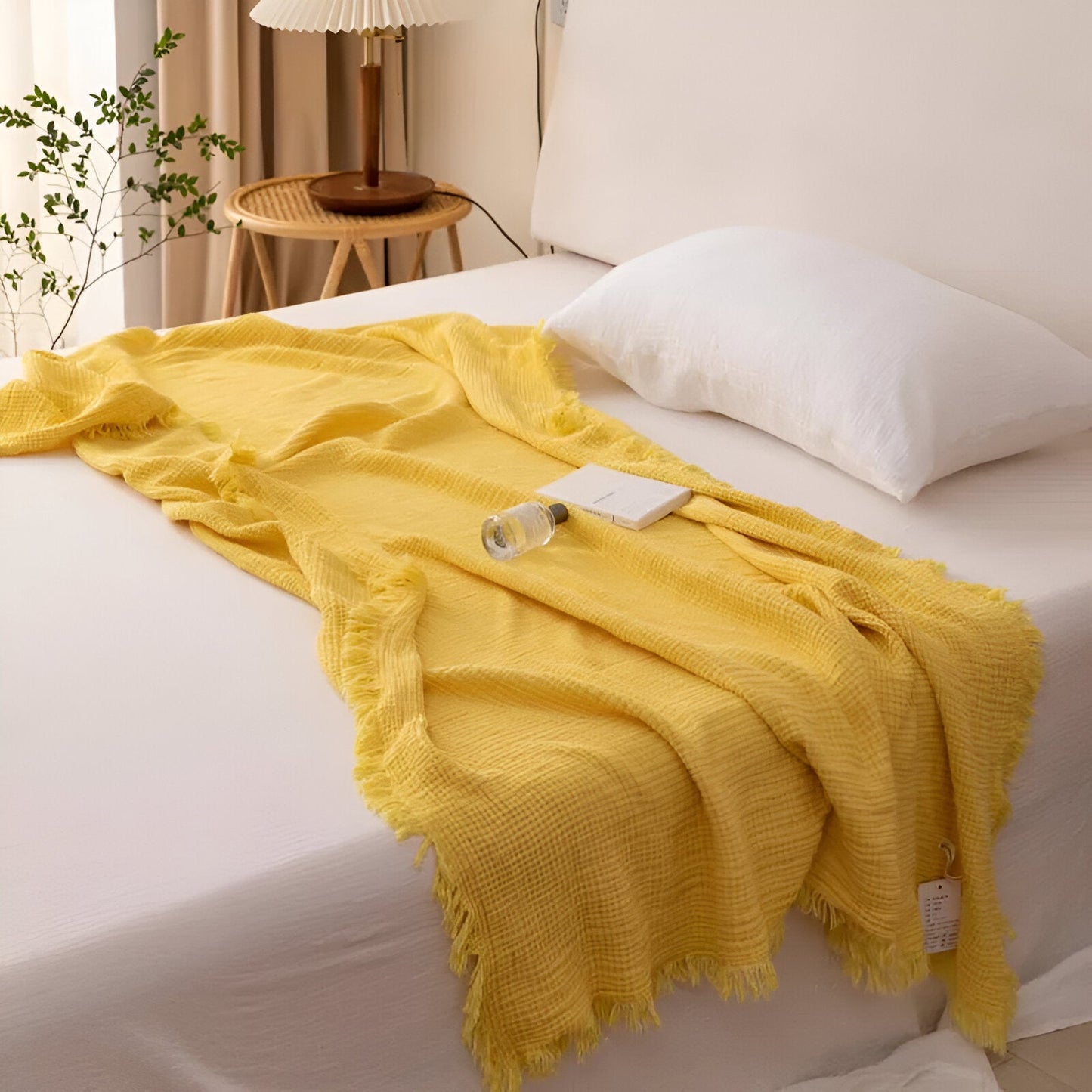 Rania Knitted Throw Blanket - Birds Eye View - Light Yellow