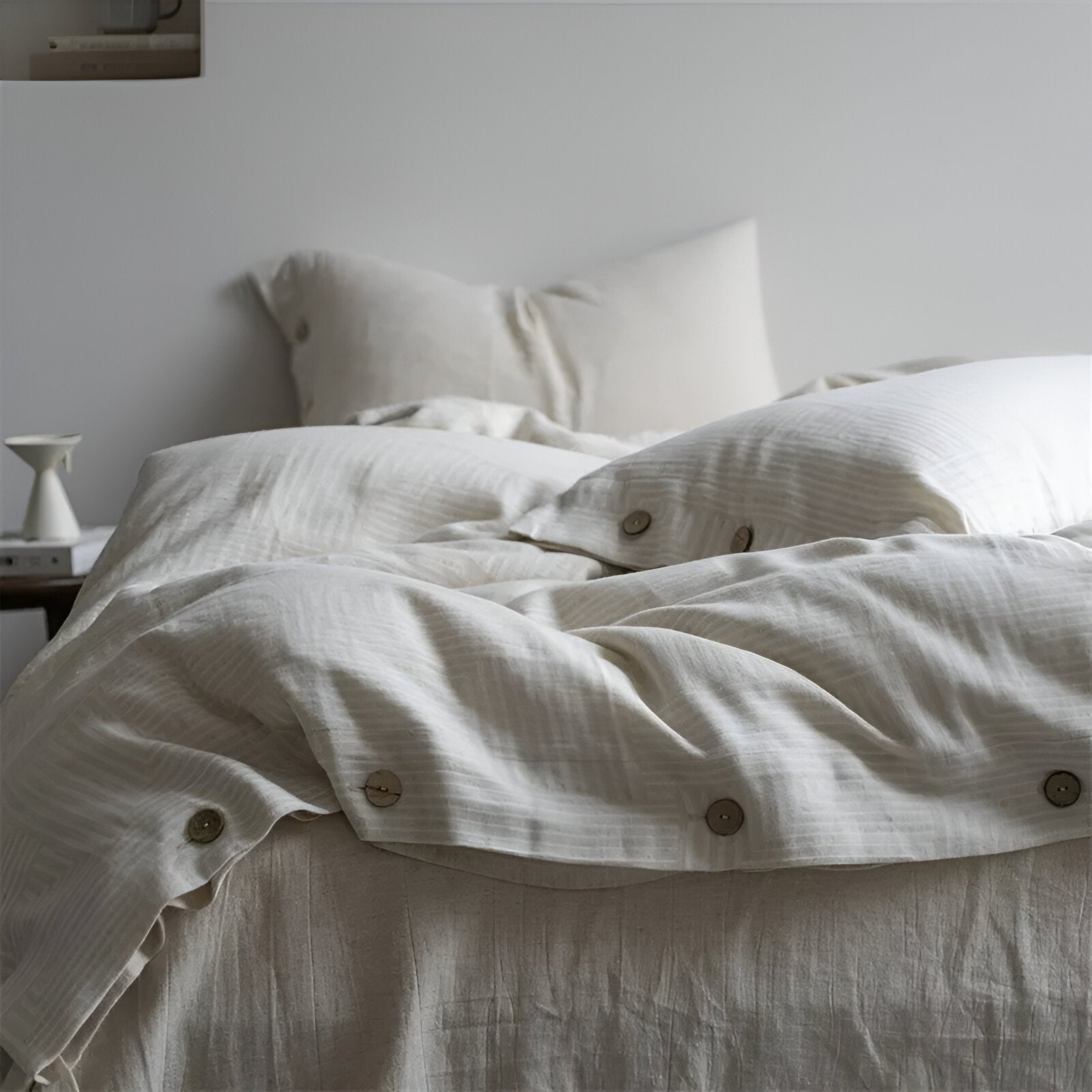 Rebecca Linen Bedding Set - Front Side View - White