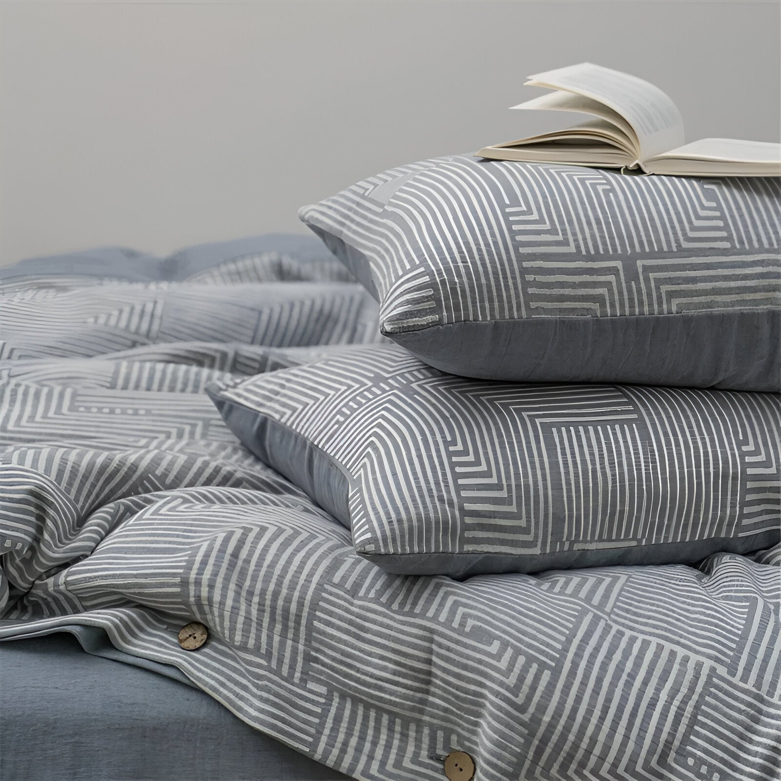 Rebecca Linen Bedding Set - Close Up Of Pillowcases - Blue