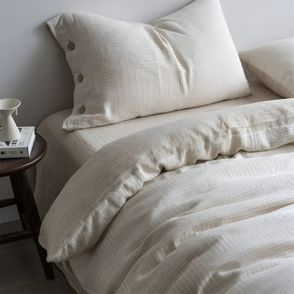 Rebecca Linen Bedding Set - Close Up Of Duvet Cover - White