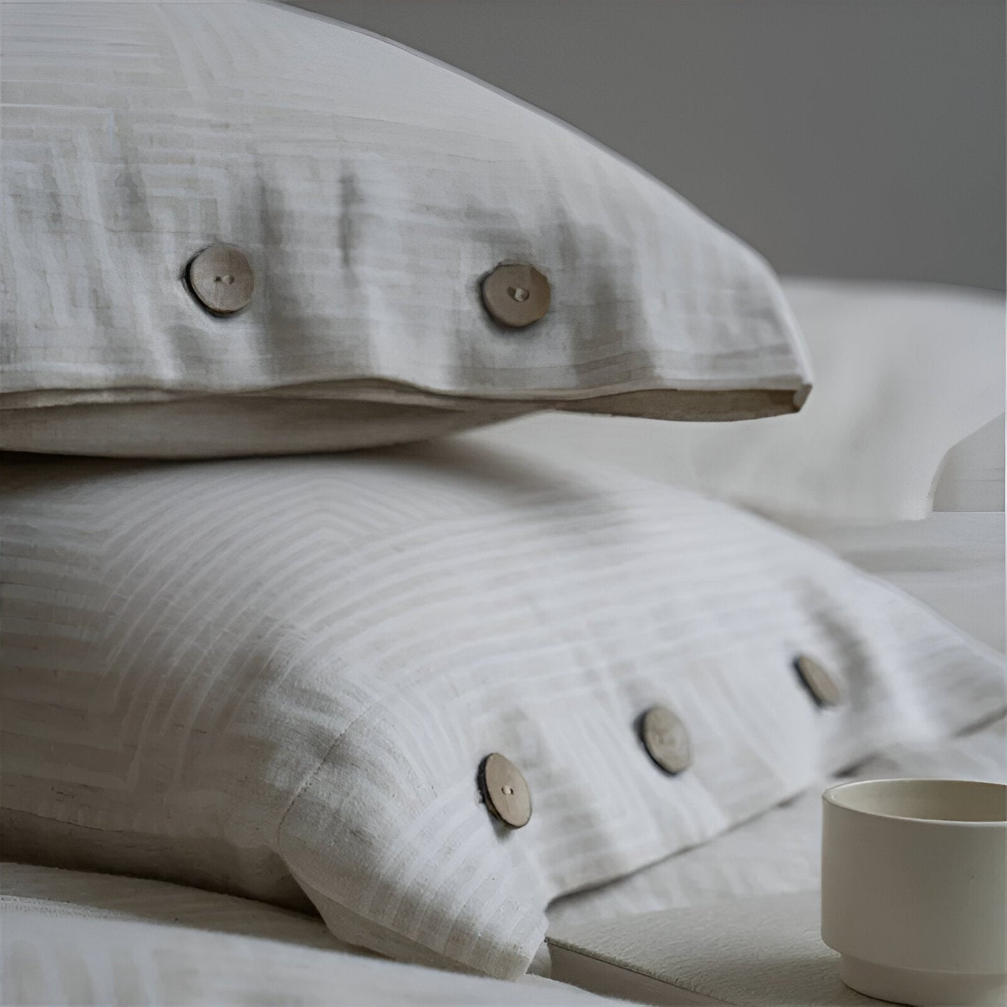 Rebecca Linen Bedding Set - Close Up Of Pillowcases - White