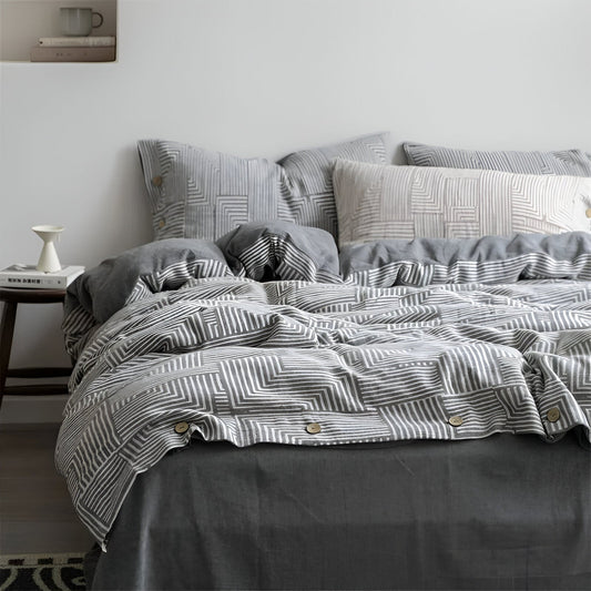 Rebecca Linen Bedding Set - Front Side View - Main Product Image - Gray