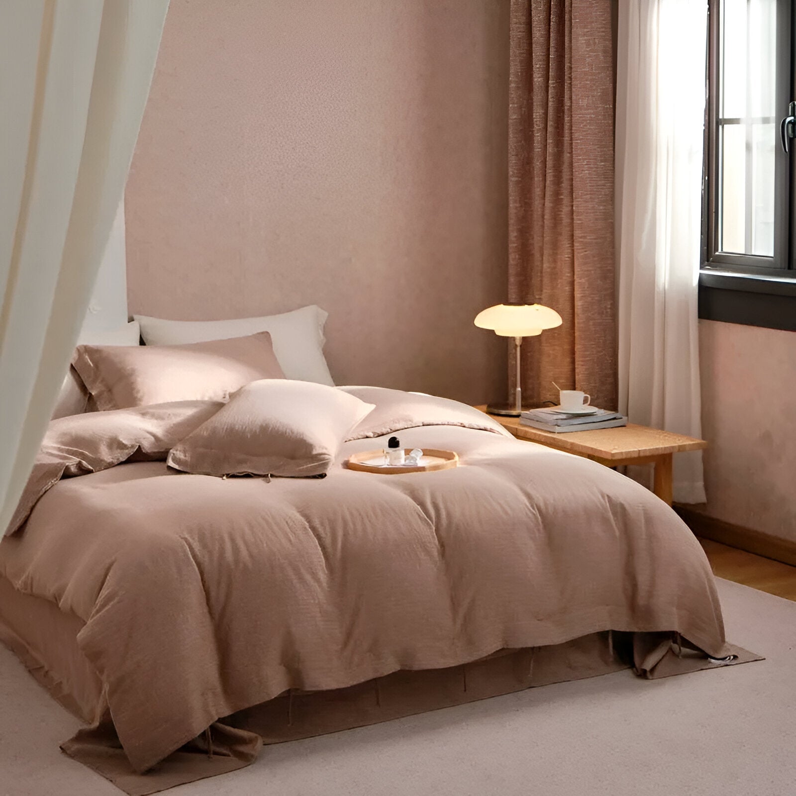 Reese Linen Bedding Set - Front Side View - Main Product Image - Light Salmon