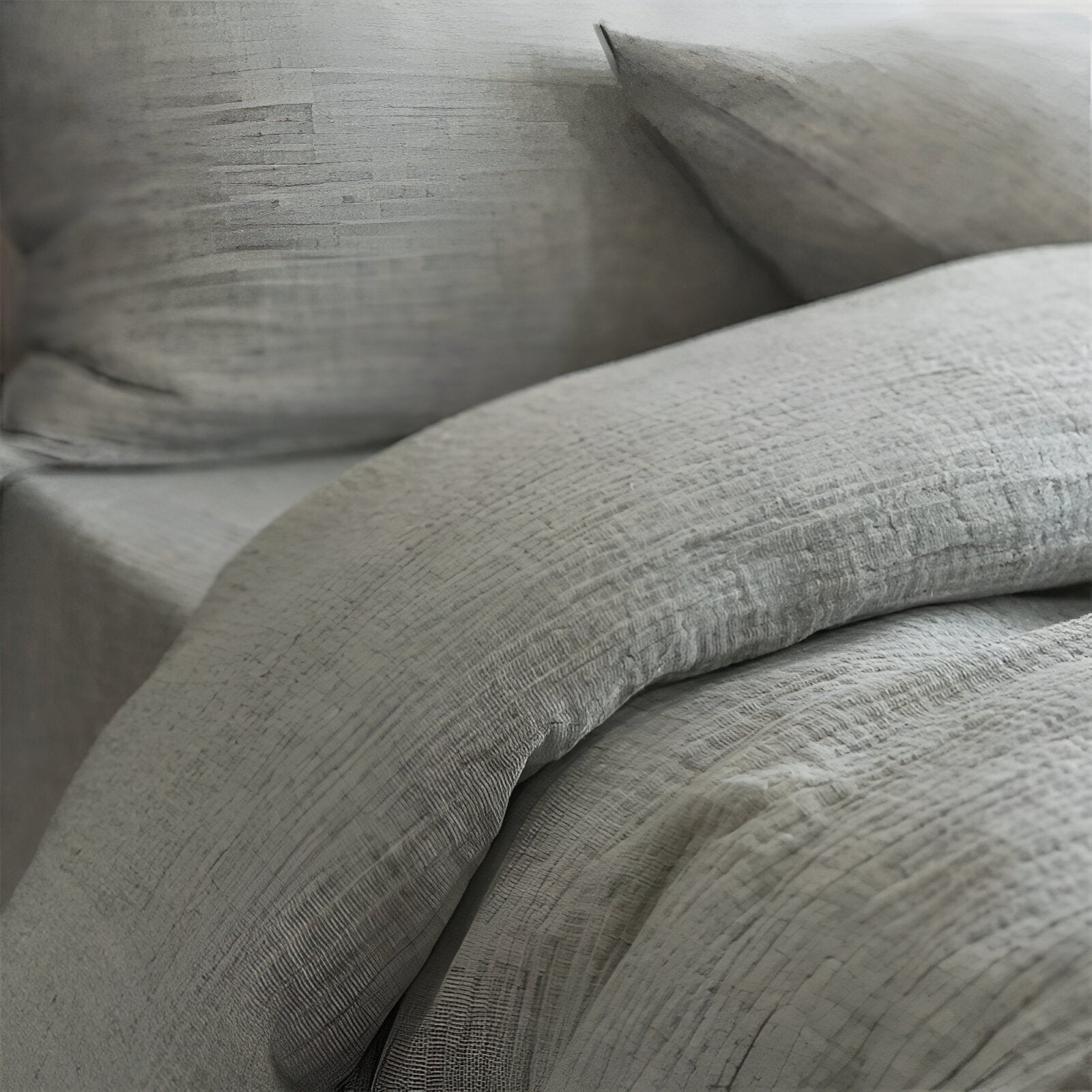 Robyn Linen Bedding Set - Close Up Of Duvet Cover - Light Gray