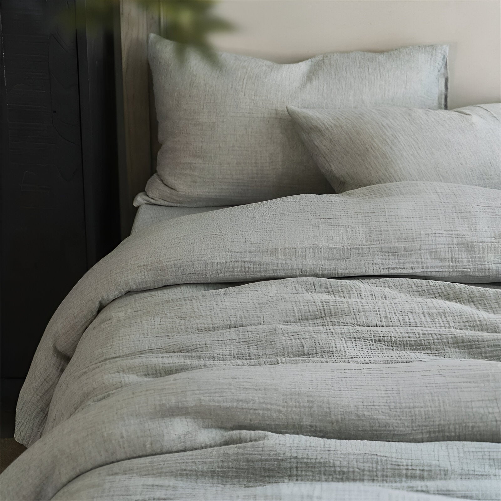 Robyn Linen Bedding Set - Close Up Of Pillowcases - Light Gray