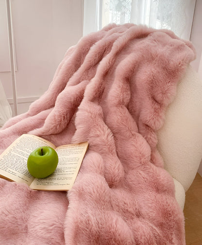 Rosa Knitted Faux Fur Blanket - Front Side View - Main Product Image - Pink