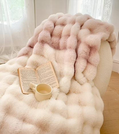 Rosa Knitted Faux Fur Blanket - Front Side View - Main Product Image - Light Pink