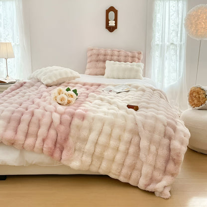 Rosa Knitted Faux Fur Blanket - Front Side View - Light Pink