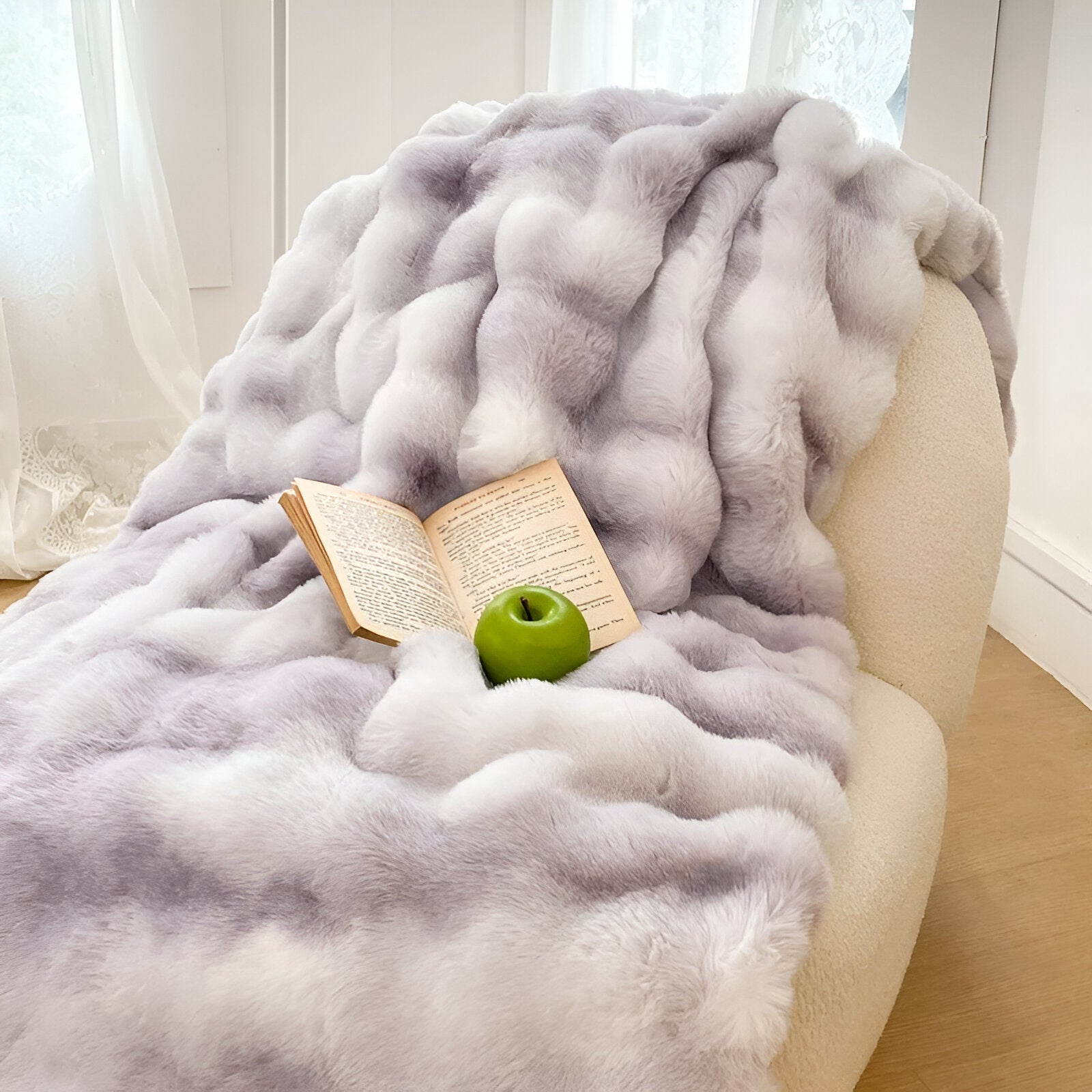 Rosa Knitted Faux Fur Blanket - Front Side View - Main Product Image - Violet