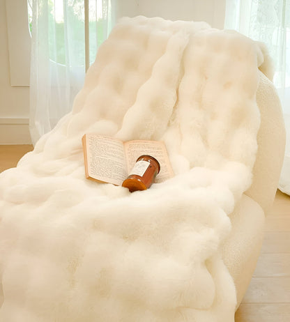 Rosa Knitted Faux Fur Blanket - Front Side View - Main Product Image - Off White