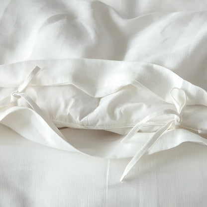 Rosalie French Linen Bedding Set - Close Up Of Duvet Cover Detailing - White