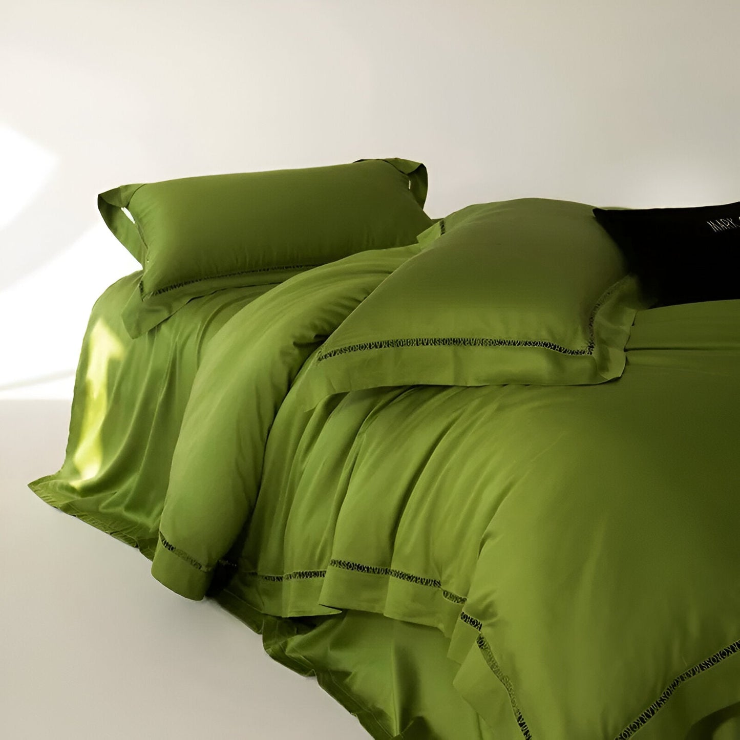 Rowan Eucalyptus Bedding Set - Side View - Left Side - Close Up - Chartreuse