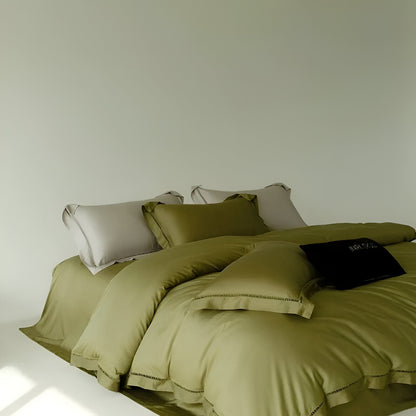 Rowan Eucalyptus Bedding Set - Side View - Left Side - Olive Green