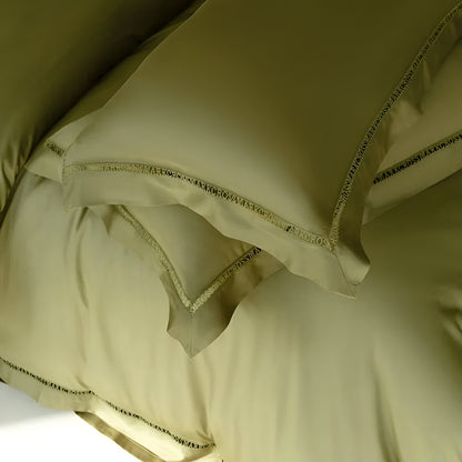 Rowan Eucalyptus Bedding Set - Close Up Of Pillowcases - Olive Green