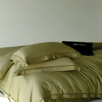 Rowan Eucalyptus Bedding Set - Front Side View - Close Up - Olive Green