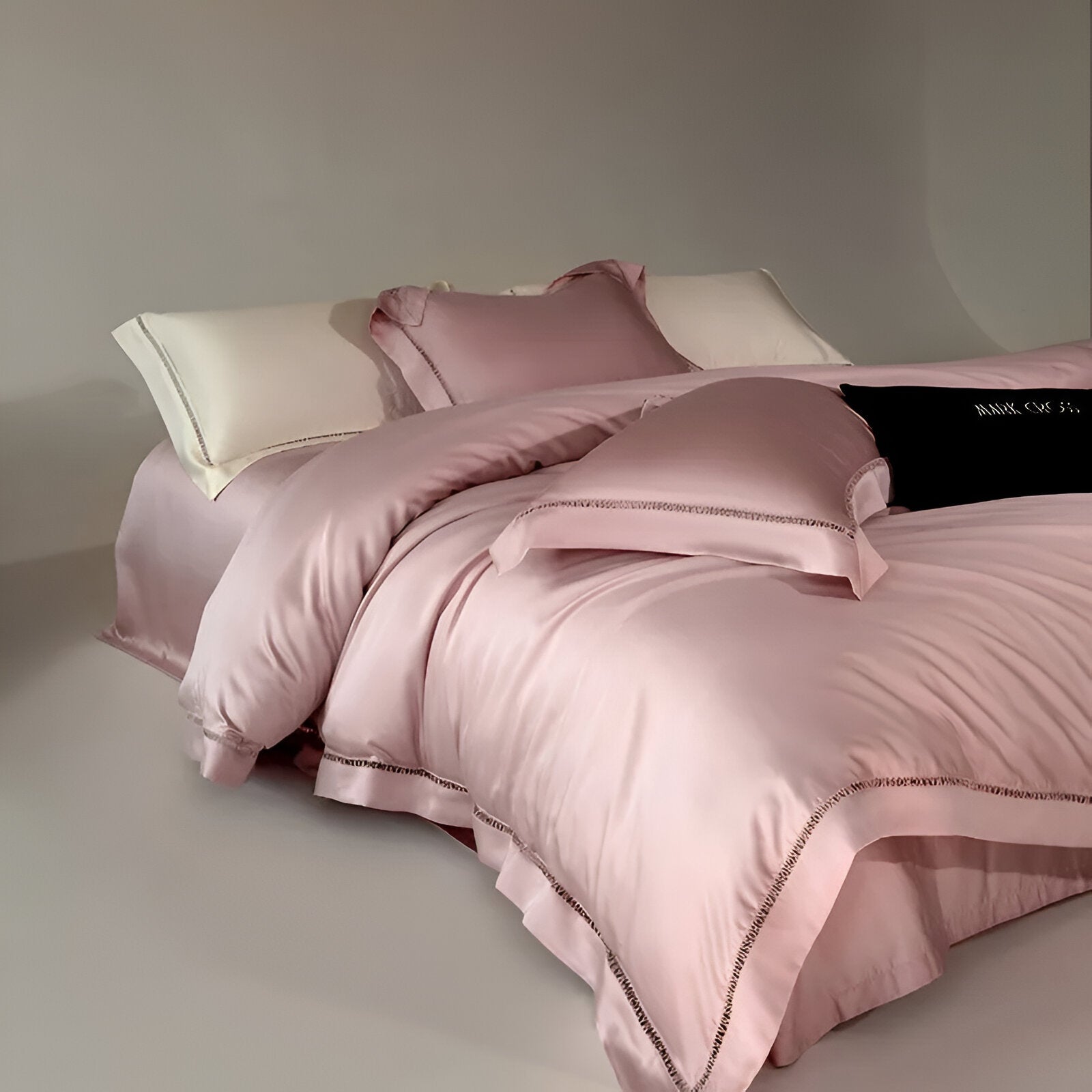 Rowan Eucalyptus Bedding Set - Front Side View - Close Up - Pink