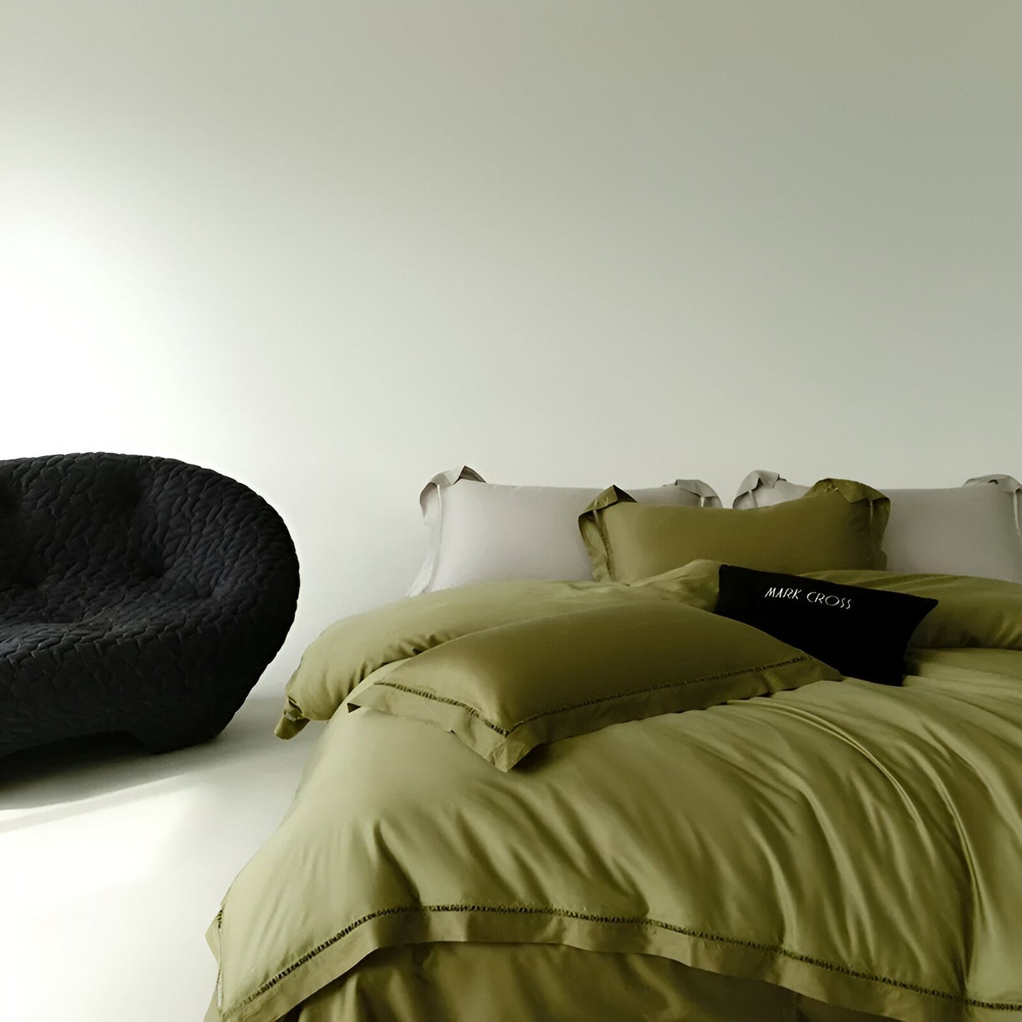 Rowan Eucalyptus Bedding Set - Front Side View - Main Product Image - Olive Green