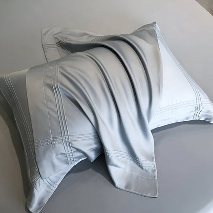 Ruby Eucalyptus Bedding Set - Close Up Of Pillowcases - Silvery Blue