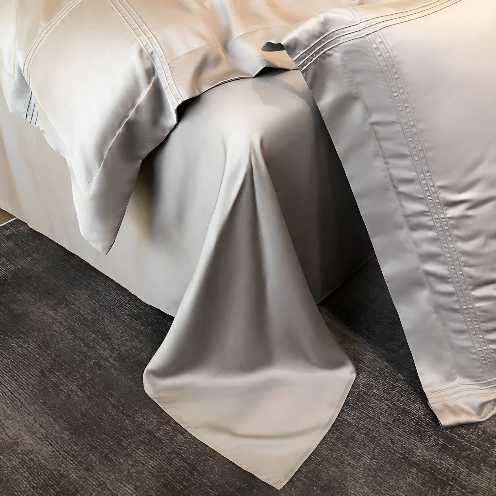 Ruby Eucalyptus Bedding Set - Close Up Of Flat Sheet - Gray