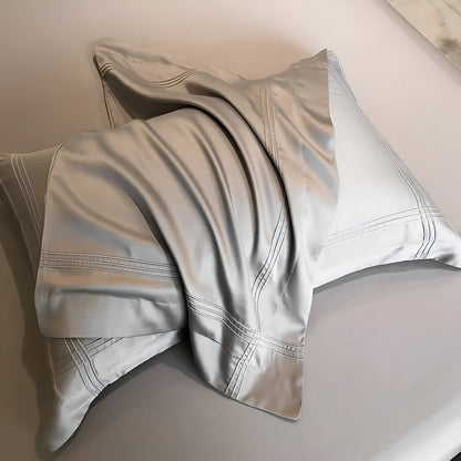 Ruby Eucalyptus Bedding Set - Close Up Of Pillowcases - Gray