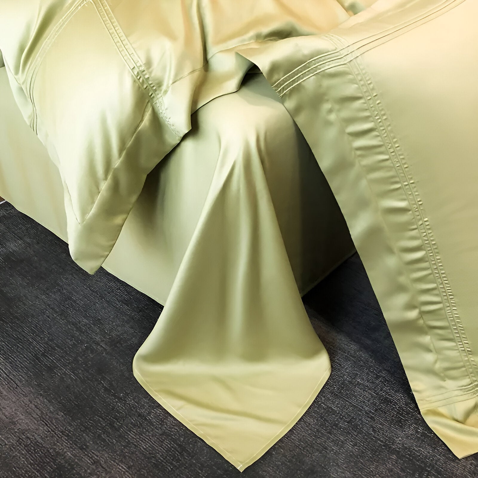 Ruby Eucalyptus Bedding Set - Close Up Of Flat Sheet - Olive Green