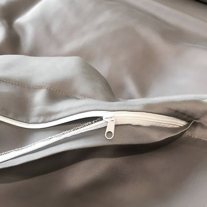 Ruby Eucalyptus Bedding Set - Close Up Of Zipper Closure - Gray