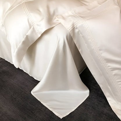 Ruby Eucalyptus Bedding Set - Close Up Of Flat Sheet - White