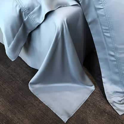 Ruby Eucalyptus Bedding Set - Close Up Of Flat Sheet - Sky Blue