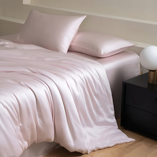 Ruth Eucalyptus Bedding Set - Side View - Right Side - Main Product Image - Pale Pink